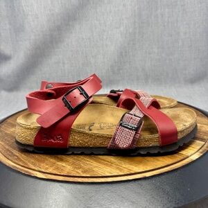 Birki's By Birkenstock Lilli Ankle Strap Red Linen Sandals EU 38 N Women's 7